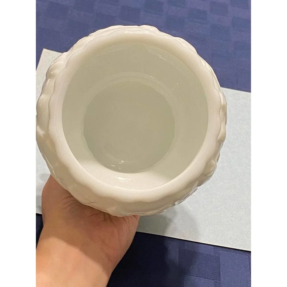 Milk Glass Footed Bowl‎ or Planter with Ribbed Base